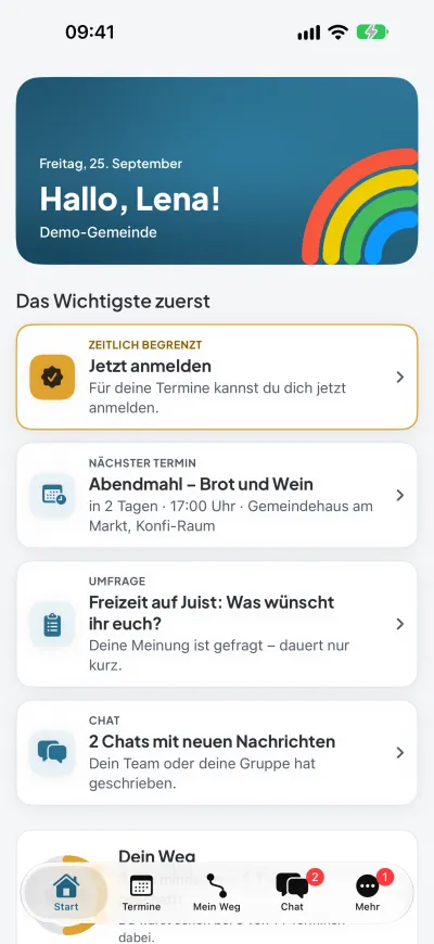 Startseite mit dem Wichtigsten zuerst